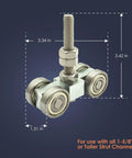 Heavy Duty Steel Four Wheel Trolley Assembly With M10 Bolt For 1.625 Inch Or Taller Strut Channels BT4W-158H dimensions