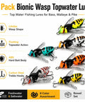 6-pack Bionic Wasp Topwater Lure for Freshwater and Saltwater, Floating Hard Bait With Carbon Steel Treble Hooks No 12.