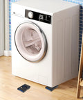 Move Heavy Stuff Like A Pro With These Durable 4-Pc Heavy Duty Furniture Movers under a washing machine on wooden floor.