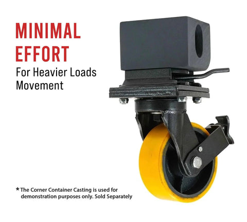 Four Pack Heavy Duty ISO Shipping Container Caster Wheels 6600 Lbs Per Wheel, 7.75 Inch Diameter By 2.75 Inch Wide, Yellow And Black