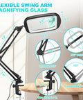 Extra Large Magnifier With Light And Clamp Hands Free Rectangle Desk Magnifier Features 10x To 30x Zoom Five Color LED Modes Adjustable