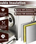 Heavy Duty Commercial Gas Coffee Roaster Featuring A Rock Solid Stainless Steel Drum And Full Automatic Controls For Beans Nuts Peanuts Seeds With No Sweat Operation And Straight Fire Results - showing double insulation with inner 304 and outer 430 stainless steel.