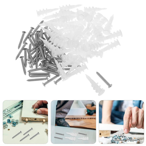 50 Piece Expansion Screws And Drywall Anchors Kit With Stainless Steel And Plastic For Heavy Duty Mounting, shown on white background