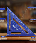 Pro Level Combination Square Set Featuring Heavy Duty Aluminum Zinc Construction With Dual Scale Layout Ruler For Badass Woodworking Shops And Precise Machining Layouts Daily showing a blue square with marking gauges and conversion table.
