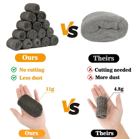 MAQIHAN steel wool pads 0000, 15 pcs, gray extra-fine steel wool for polishing surfaces