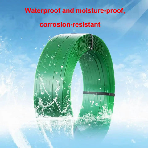 Rock Solid Green Pet Strapping Roll, 1000Ft By 5/8 Inch Wide Heavy Duty Baling Tape for waterproof load securing.