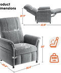 Power Recliner Chair For Adults With Remote Stepless 105 To 165 Degree Recline Chenille Upholstery dimensions diagram