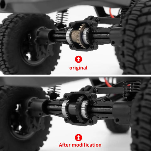 Comparison of plastic and Beefed Up Steel Axle Gear Set For 1 24 RC Crawler Upgrade Pack Includes 12T20T Overdrive Gear And 12T24T Axle Gear