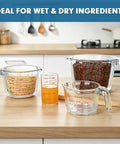 Must Have Glass Measuring Cups Set With Lids, 4 Piece Borosilicate Kitchen Measuring Cups In 5 Oz, 1 Cup, 2 Cup, And 4 Cup Sizes displayed