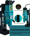 Heavy Duty Magnetic Drill Press, 2000W Motor With 16A Power For Metal Surface Drilling featuring speed regulation controls.