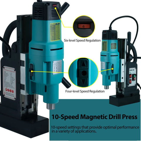 Heavy Duty Magnetic Drill Press, 2000W Motor With 16A Power For Metal Surface Drilling featuring speed regulation controls.