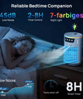 Personal Mini Air Cooler With Ice Water Cold Mist, 4 In 1 Evaporative AC on nightstand, emitting cool mist towards sleeping person