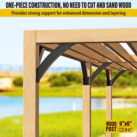 Beefy Heavy Duty Arc 45 Degree Angle Support Brackets Set For Wood Frames, Sturdy Bracing For Gazebos Decks Porches Log Cabins And Pergolas, Actual Size 1.5x3.2 Inches, 8 Pack, Outdoor Powder Coated Black installed on wood structure.