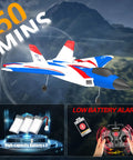 50-minute flight duration for 4 Channel F22 Raptor RC Plane RTF With LED Lights, 6 Axis Gyro, 3 Flight Modes display image