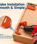 Blum Tandem Undermount Drawer Slide Drilling Guide Kit with Pro Grade Aluminum Angle Guide shown in use on wooden drawer corner