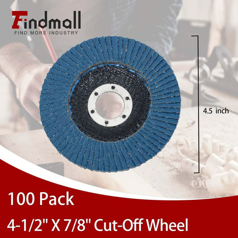 100 Pack 4-1/2 Inch 7/8 Inch Flap Discs 40 60 80 120 Grit Zirconia Type 29 Grinding Discs For Angle Grinders Metalworking And Woodworking Concrete Stone Polishing And Rust Removal, displayed on a workbench.