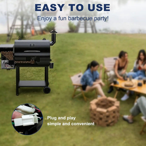 2 RPM Auger Motor Replacement for Wood Pellet Grills 120V 60Hz 2 Pole Heavy Duty BBQ Motor Upgrade shown with grill and connection image