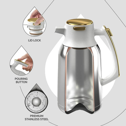 Thermal Stainless Steel Coffee Carafe With Double Wall Vacuum Insulation 68 Ounces Heat And Cold Retention Beverage Dispenser