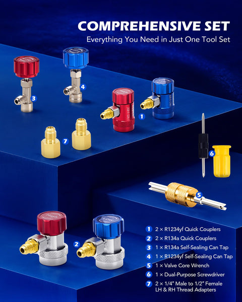Three Way AC Pro Grade Manifold Gauge Set With Hoses And Quick Couplers For R1234yf R134a R404a Refrigerant Self Sealing Kit