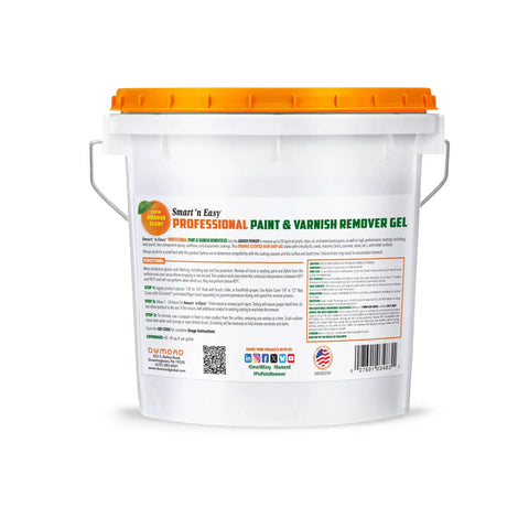 Hardcore Paint And Varnish Remover With Tangy Orange Citrus Scent To Blast Stubborn Oil Latex Acrylic Epoxy Coatings Off Wood Furniture Decks And Cabinets Without Any Drama Or Heavy Lifting In One Standard Gallon Container, white bucket with orange lid.