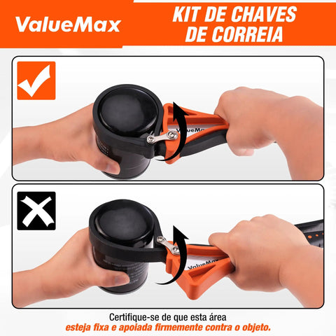Two Piece Strap Wrench Set For Oil Filters, Shower Heads, Water Filters, And Jar Opener on black jar lid