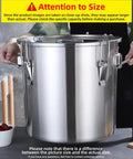 Close-up of Massive 304 Stainless Steel Airtight Food Storage Bin with Heavy Duty Locking Clamps being held for size reference.