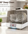 Portable Countertop Dishwasher Handles No Fuss Cleanup Like A Champ For Apartments And Dorms Featuring Six Quick Wash Cycles One Point Six Gallon Tank And Swivel Spray Arms Deliver Pristine Dishes Daily With Super Convenient Air Dry Option with 360° deep clean and rotary spray in action.