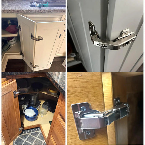 Top Shelf Soft Close Cabinet Hinges Include 165 And 135 Degree Options Smooth Glide Operation, close-up of hinge on frameless cabinets.