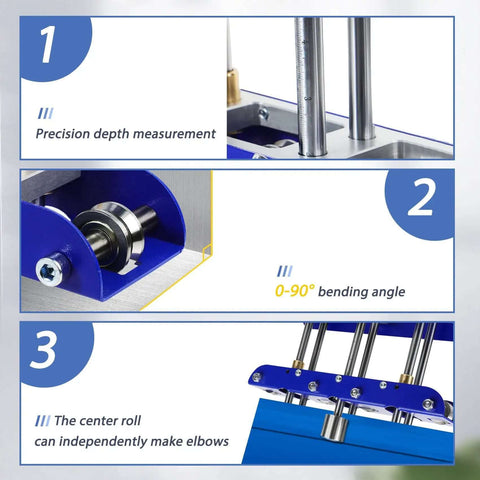 Three-Station Edge Roller For Bending Sheet Metal At 0 To 90 Degrees, close-up view showing precision depth and bending angle features
