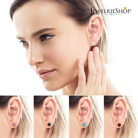 Rhinestone Crystal Ball Stud Earrings Set 12 Pairs 6mm Assorted Sizes Hypoallergenic Disco Ball Pave Bling For Women Great For Multiple Piercings And Everyday Sparkle on ear, 6mm