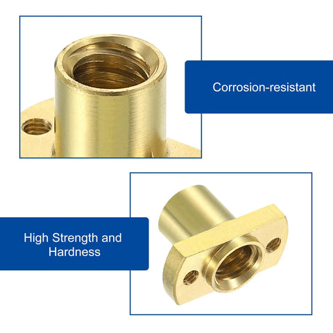 Premium TR8x4 Lead Screw Brass Nuts For 3D Printer Z Axis Setup Smooth As Butter Badass Durability Zero Backlash Tight Grip close-up showing corrosion-resistant design and high strength.