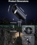 Dimensions of Two Pack Ultra Bright 30W Outdoor LED Spotlight Set, 120V, 3000 Lumens Each, with 5.9 Foot Cord and adjustable head