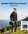 Man hiking with Beast Mode Elite 100 V2 Portable Power Station 1024Wh LFP Battery Backup, 35% smaller, mountain backdrop