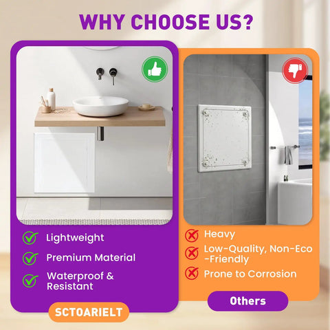 Sleek 12X12 Abs Access Panel For Drywall And Ceiling Plumbing Repair Cover engineered for easy installation in a modern bathroom.