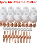 Premium Plasma Cutter Consumables Kit For PT-31 And PT-40 Torch Plus CUT-50 50 Ceramic Nozzles Set displayed with copper nozzles.