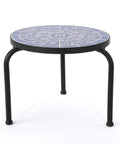Slate Outdoor Ceramic Tile Side Table With Iron Frame In Blue And White A Compact Durable Patio Accent