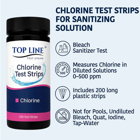 Food Service Chlorine Test Strips 0-500 Ppm Value Pack for Bleach Sanitizer Testing, Easy Read Color Blocks, Budget-Friendly Choice for Restaurants, Bars, Cafes, Food Trucks, Daycares and Commercial Kitchens, Safe Sanitation Tool. 200-count bottle