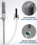 Auto Stop Fuel Transfer Pump With One Hand Operation And No Heavy Lifting 3X Power From D Battery Extra Long Hose close-up