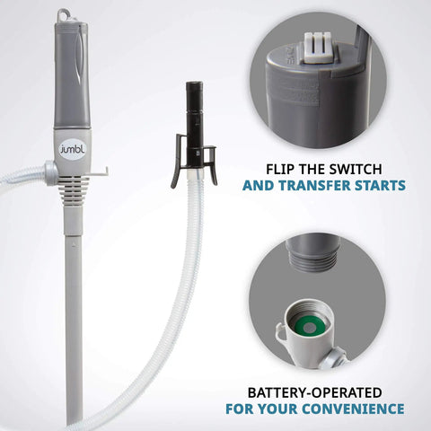 Auto Stop Fuel Transfer Pump With One Hand Operation And No Heavy Lifting 3X Power From D Battery Extra Long Hose close-up