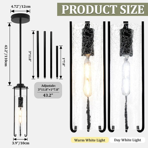 SeeU 2-Pack Black Pendant Light Kitchen Island, Crackle Glass Light Fixture with adjustable size and clear glass shade.