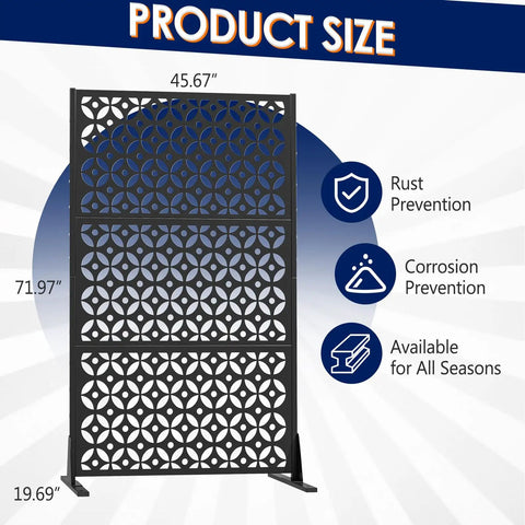 Metal Privacy Screen Outdoor 72 Inches Tall Freestanding Privacy Fence With Sturdy Stands Cross Shaped Decorative Panels