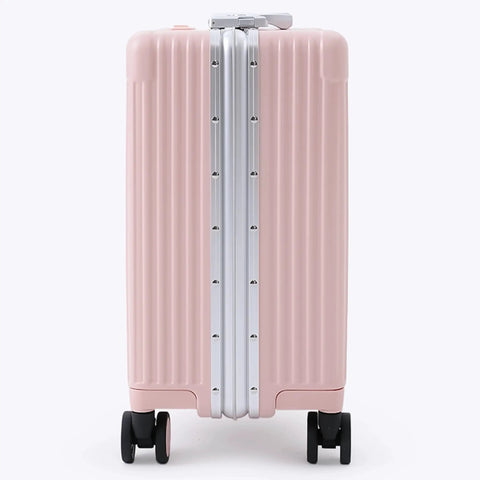 All In One Carry On Mini 19 Inch Smart Hardside Luggage With USB C Charging Front Laptop Compartment Cup And Phone Holder TSA Locks Blush