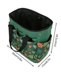 Waterproof Garden Tool Bag With 8 Side Pockets And Big Main Compartment, Durable 600D Oxford Tote, green floral, top view