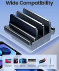 Vertical Laptop Stand For Desk With Dual Slots Space Saving 4 In 1 Design Adjustable Width Laptop Organizer For MacBook Mac HP Dell Microsoft Surface Lenovo Keeps Your Desk Clean And Your Productivity On Point.