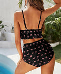 Back view of Two Piece Push Up Bathing Suit For Women With Adjustable Straps Pink And Black Bow Back Cutout Swimsuit Size 2XL