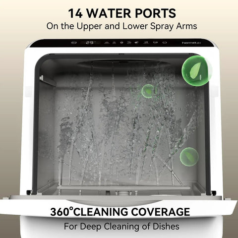 Slick Portable Countertop Dishwasher For Apartments And Rvs sporting 14 water ports and 360° cleaning coverage for effective dish cleaning.