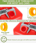 Anti Spill Gas Can Spout Replacement Kit With Flexible Nozzle, measuring thread diameter and compatibility with caliper.