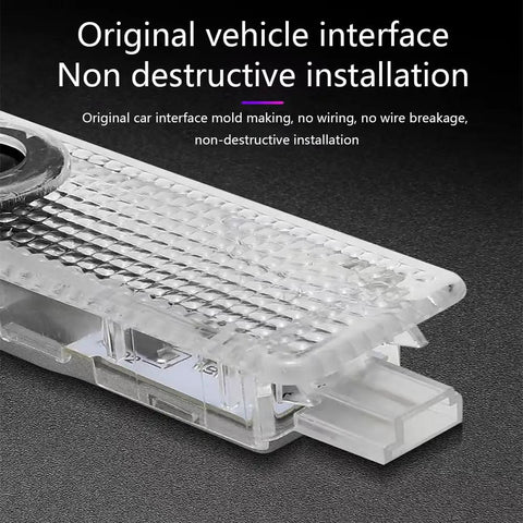 Four Pack Car Door Light Projectors with LED Puddle Lights installation interface showing non-destructive mounting