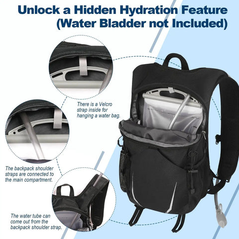 10L Ultra Light Hiking Daypack For Men And Women With Chest Strap Compact Mini Backpack hydration feature shown