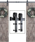 8 Ft Double Barn Door Hardware Kit For 24 Inch Wide Doors Ultra Smooth Quiet Sliding Track With J Shape Hanger Black Finish